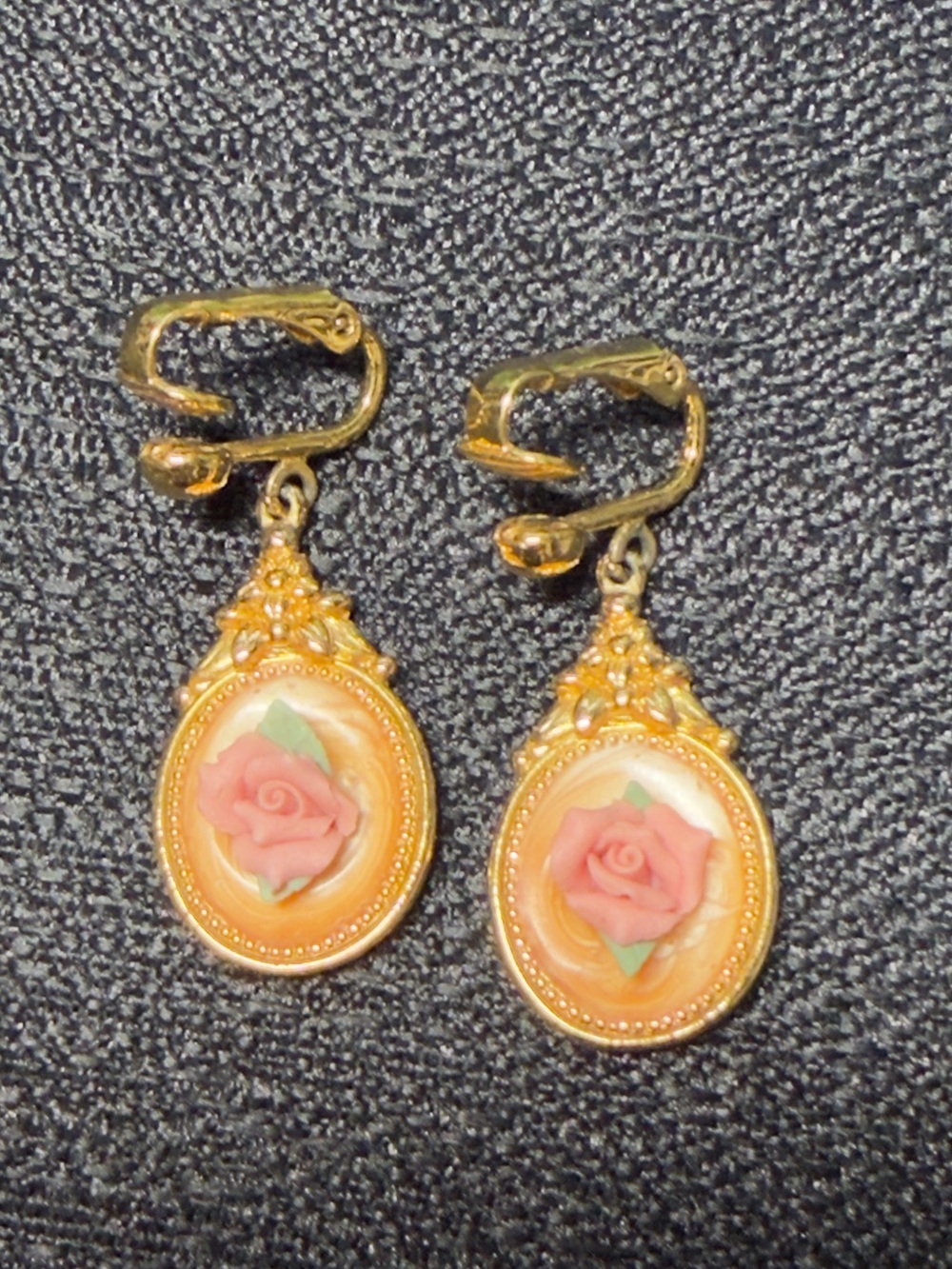 Gold-Tone Pink Rose Cameo Drop Earrings - Women's Jewelry